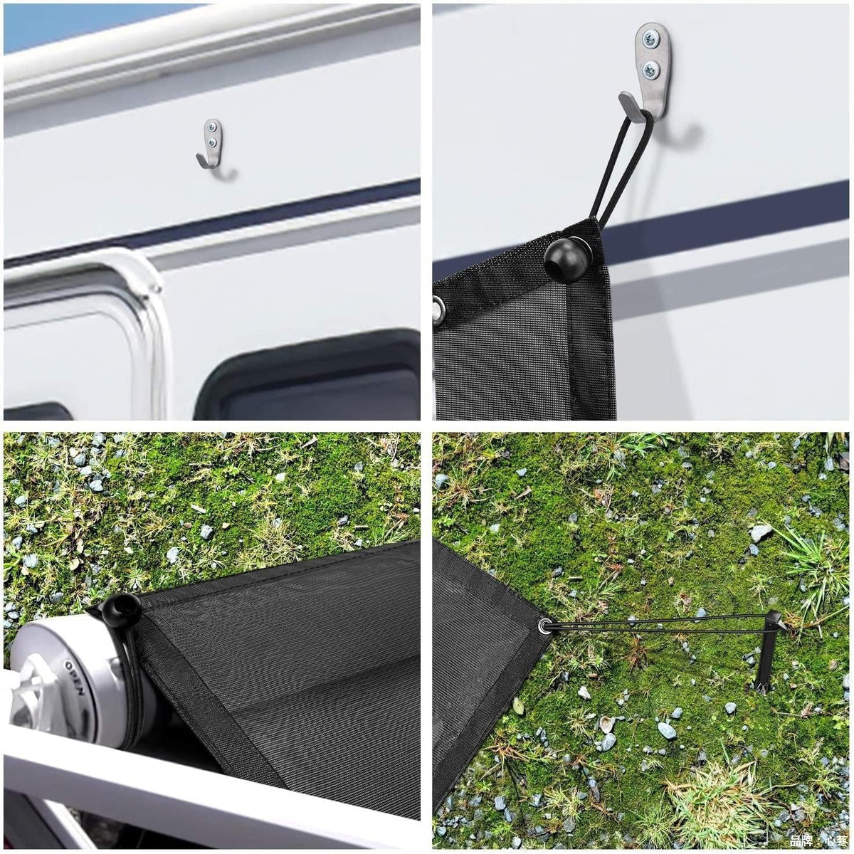RV Awning Side Sun Shade 9’ x 7’ Black Mesh Screen Kit V11721