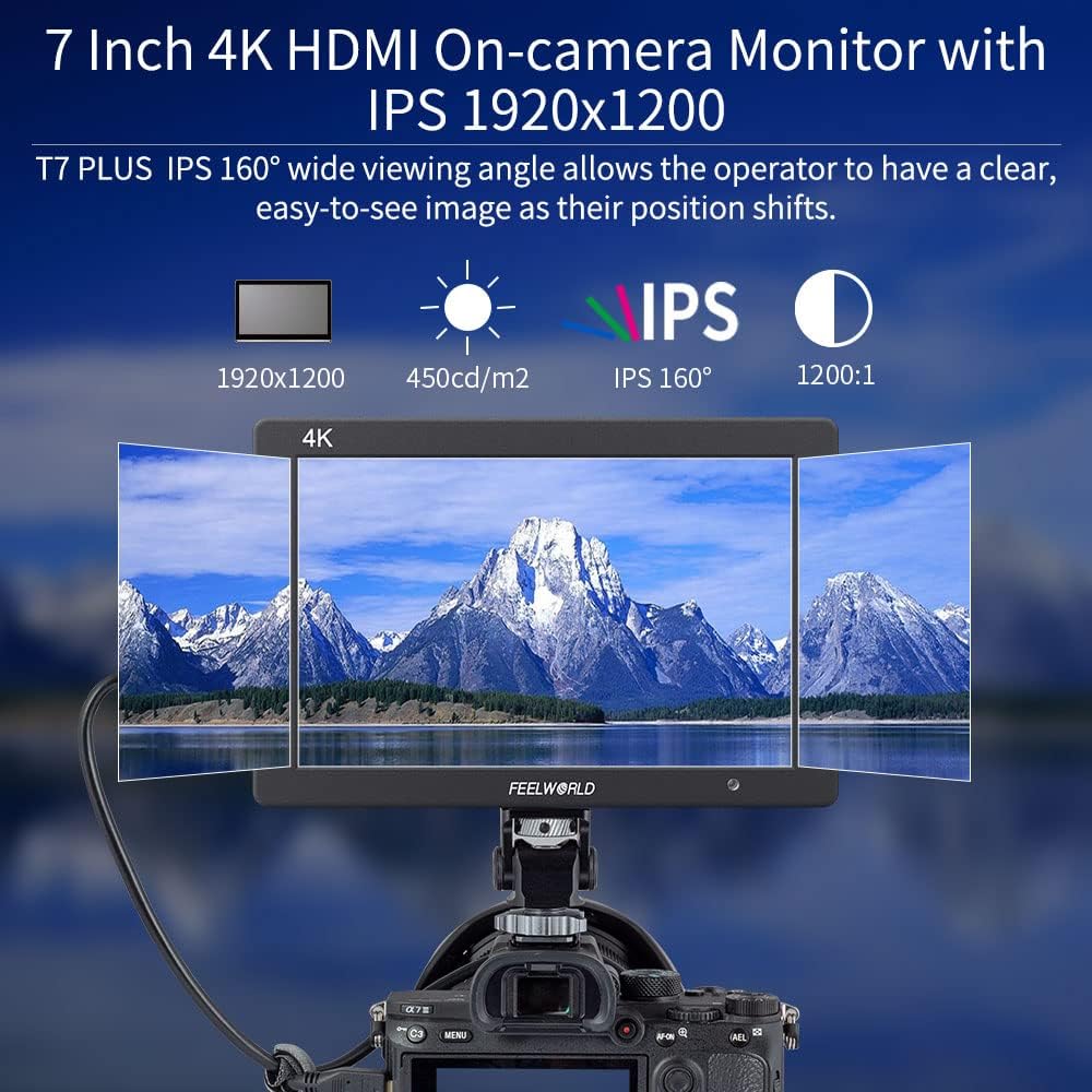 7 Inch 4K HDMI Camera Field Monitor with Sunshade and Mini Ball Head M821068
