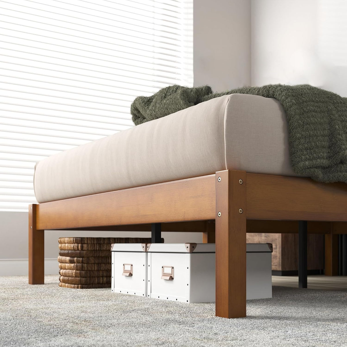 14 Inch Bamboo Platform Bed Frame, Wood Slat Support, Full J15854