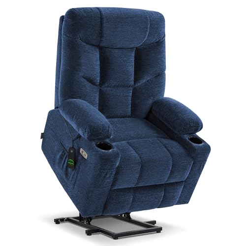 Navy Blue Fabric Power Lift Recliner Chair T977622