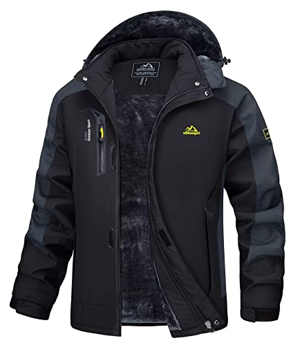 Men's Winter Water Resistant Ski Snow Jacket Fleece Parka Raincoats With Multi-Pockets I151