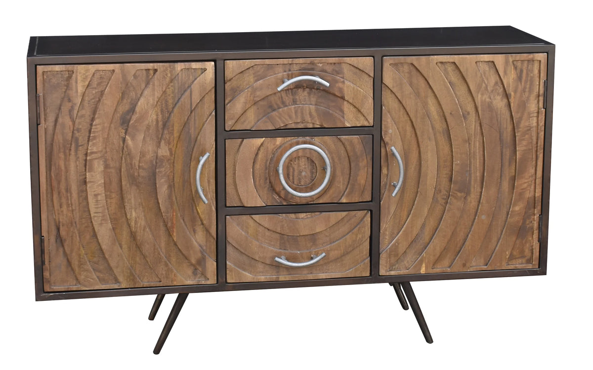 Recycled Mango Wood and Metal Buffet with 3 Drawers and 2 Doors W322947
