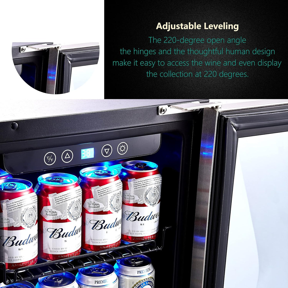 24 inch Beverage Refrigerator with Blue Interior Light L5029