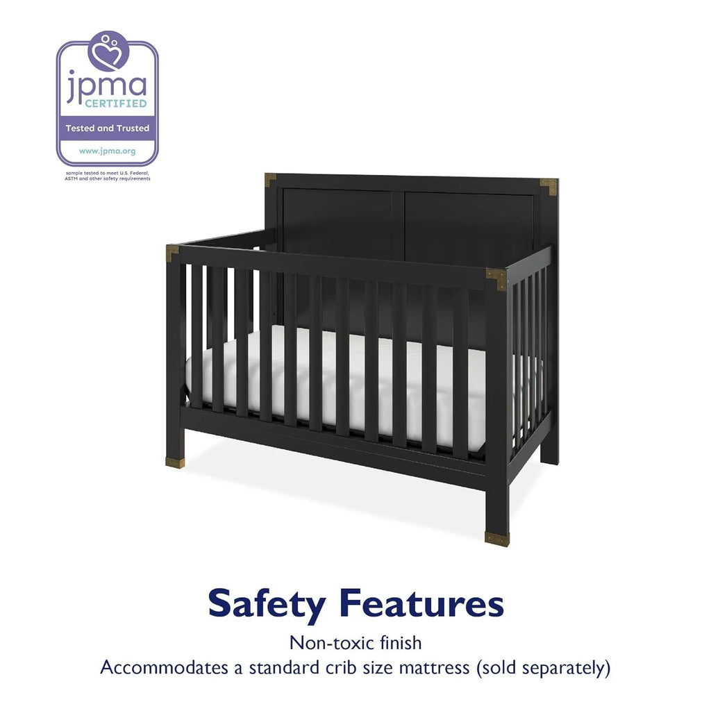 Black 5-in-1 Convertible Crib Solid Pine Wood B383784