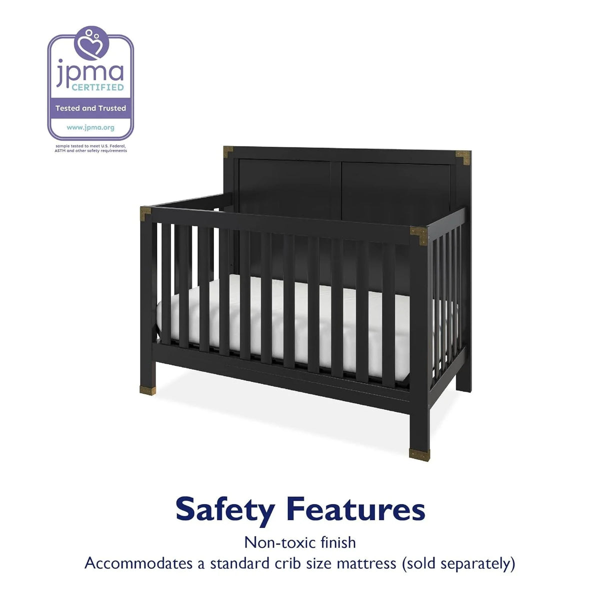 Black 5-in-1 Convertible Crib Solid Pine Wood B383784