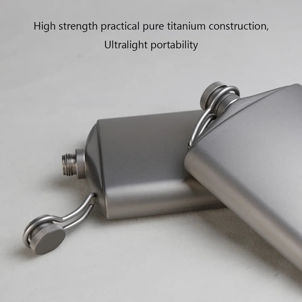 Titanium Flask Hip Flagon with Screw Clip Ultralight Hydration Flat Bottle with Ti Funnel M969