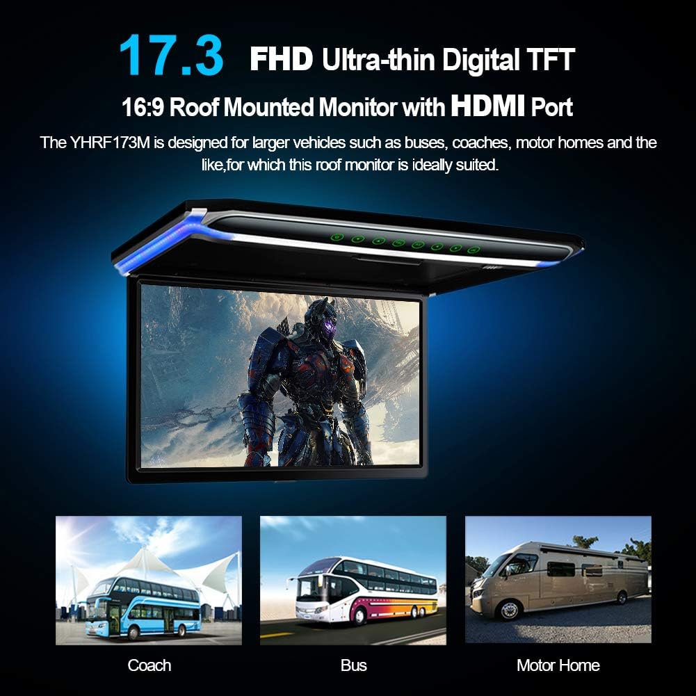 17.3 Car Overhead Flip Down Monitor with HDMI IR FM USB SD D703