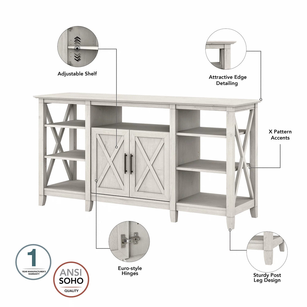 Linen White Oak Tall TV Stand for 65 Inch TV X708