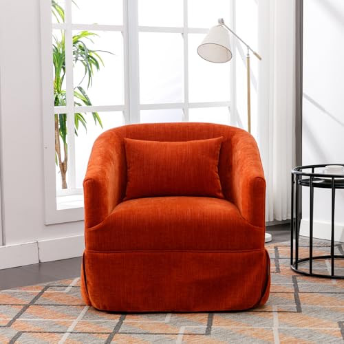 Blue Swivel Accent Armchair with Skirt and Metal Base U8516