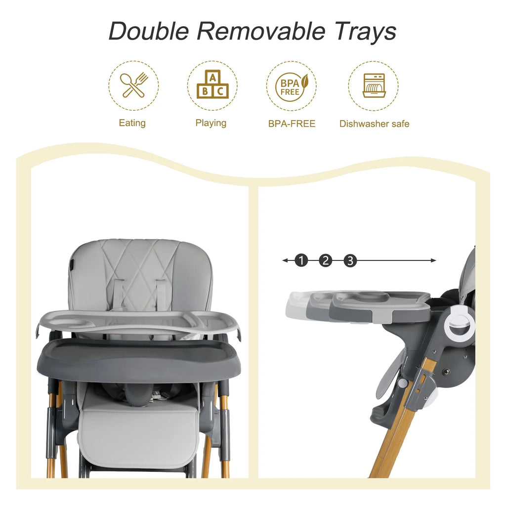 Foldable High Chair with Detachable Double Trays X493843