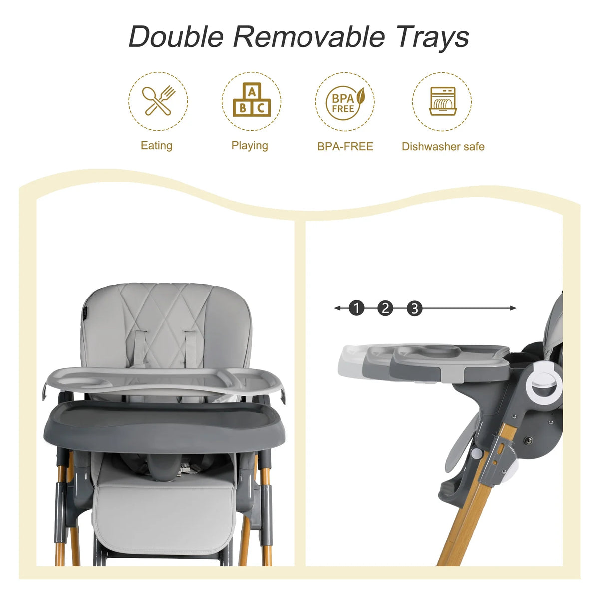 Foldable High Chair with Detachable Double Trays X493843