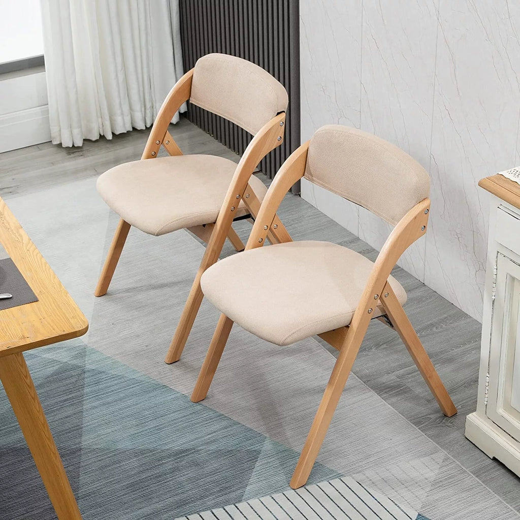 Beige Wooden Stackable Dining Folding Chairs Set of 2 T1025