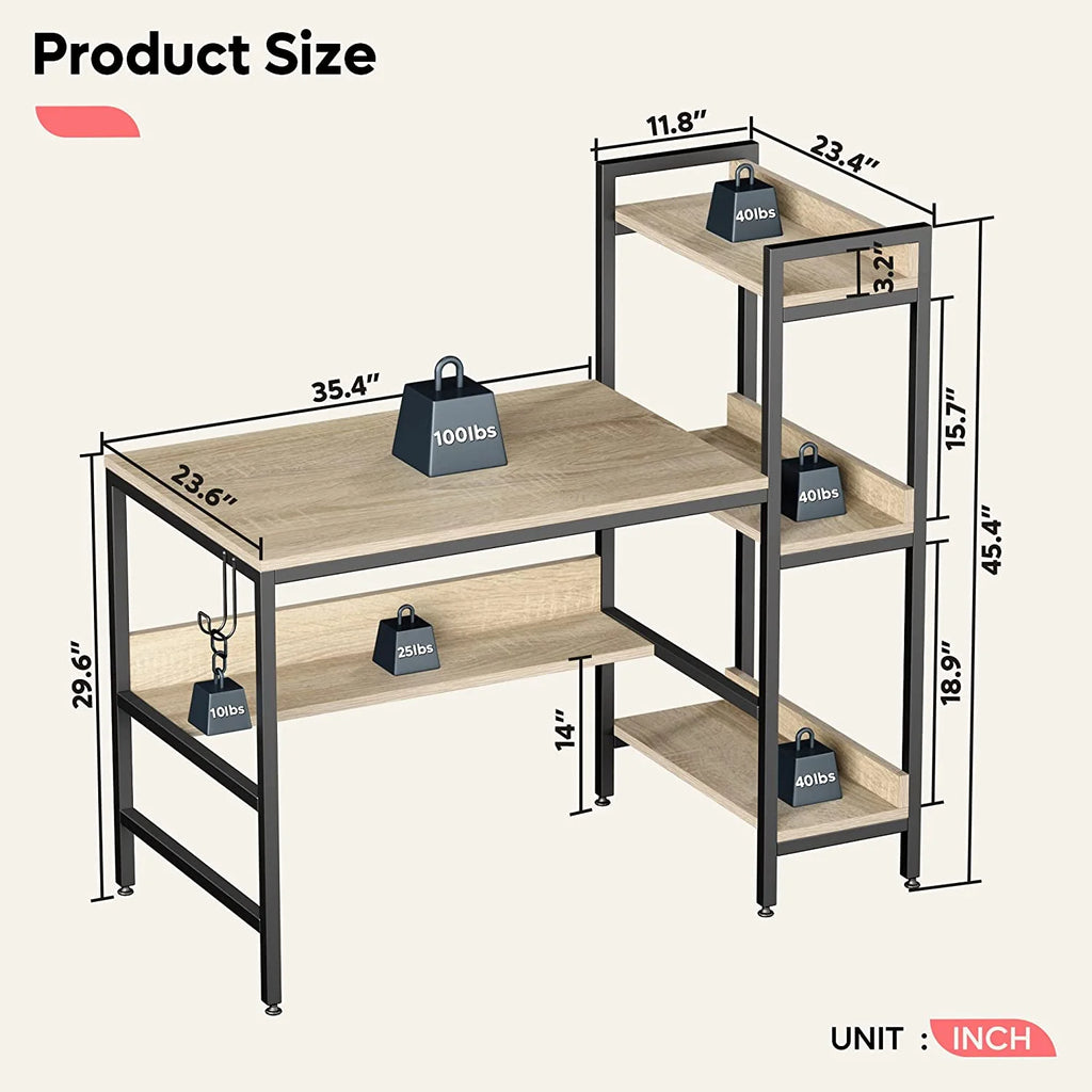 Oak Computer Office Desk with Storage Shelves Z431