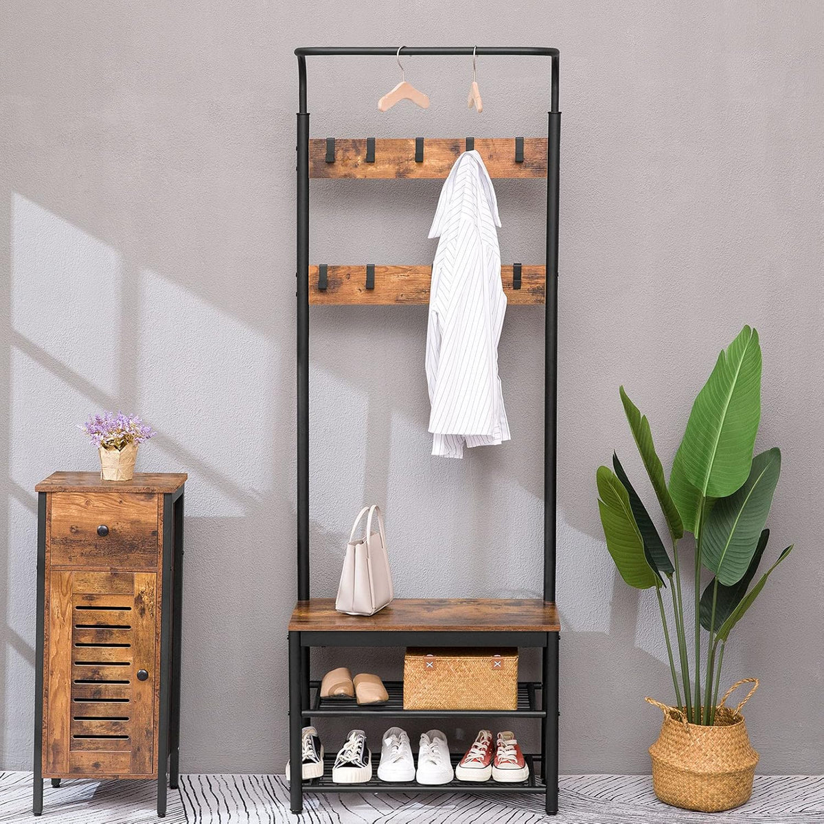 Rustic Brown Storage Cabinet with Drawer and Height-Adjustable Shelves M5594