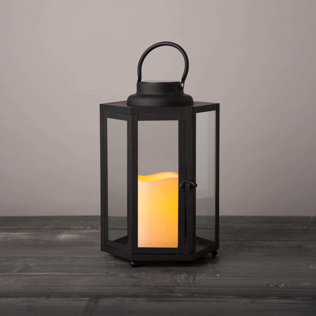 14 Inch Black Metal Glass Waterproof Solar Outdoor Lantern S408836