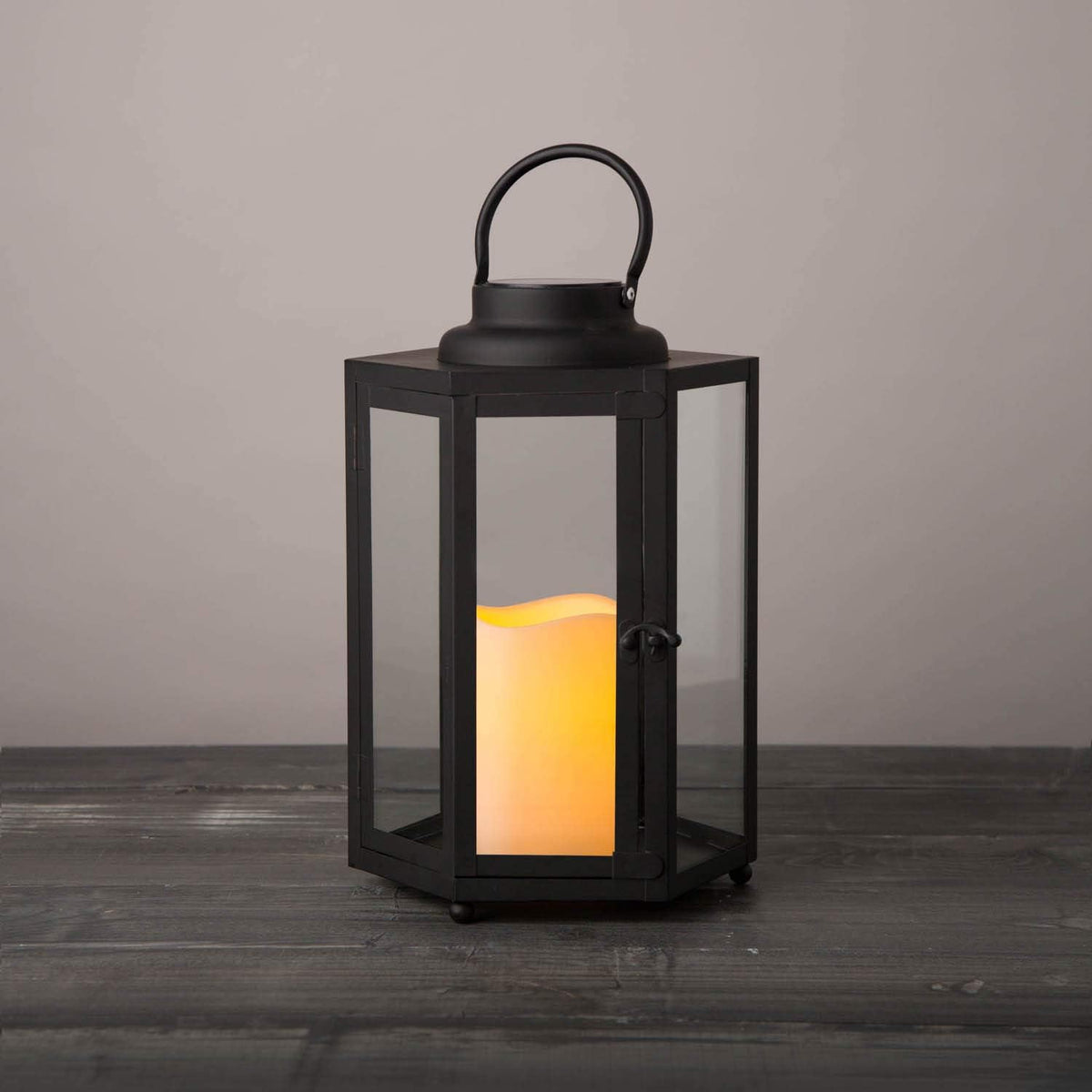14 Inch Black Metal Glass Waterproof Solar Outdoor Lantern S408836