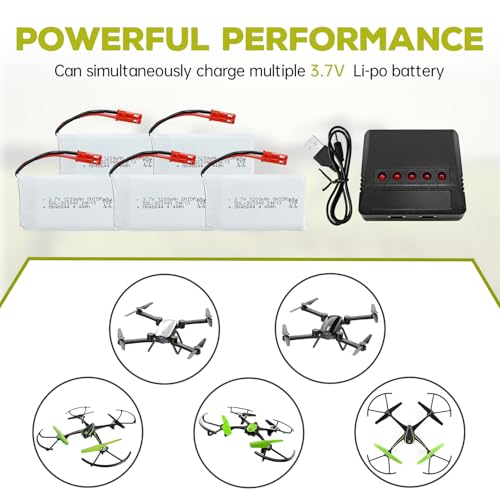 5PCS 3.7V 1200mAh 30C Lipo Battery with 5in1 Charger JST Plug G827