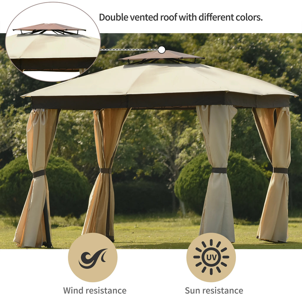 10' X 10' Outdoor Gazebo Tent with Metal Frame, khaki N7952