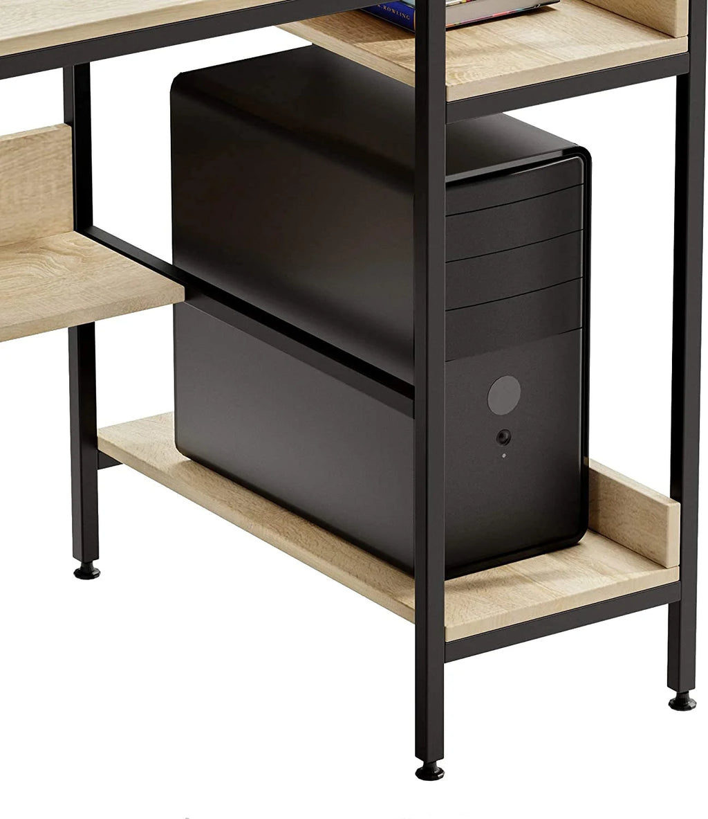 Oak Computer Office Desk with Storage Shelves Z431