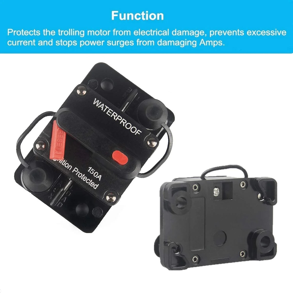 150 Amp Circuit Breaker with Manual Reset 12V-36V DC Waterproof Surface Mount Z860