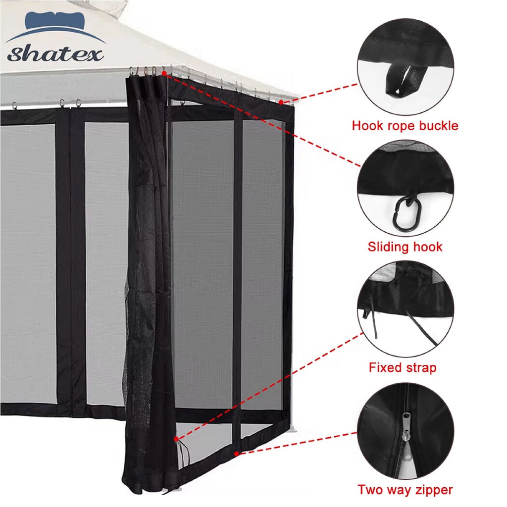 Black 10'x10' Gazebo Netting 4 Panels with Zipper B936858