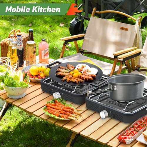 2-Burner Foldable Propane Camp Stove with Griddle and Carrying Bag Y768