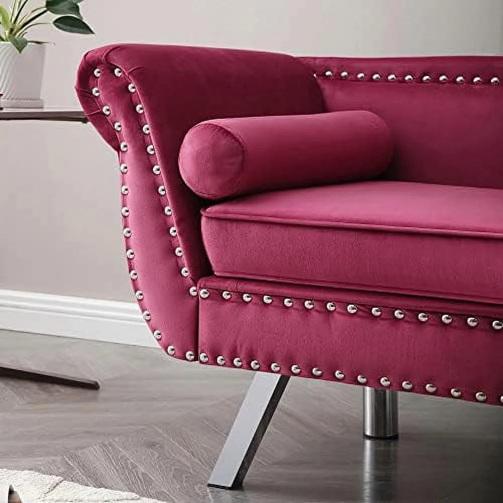 Velvet Ottoman Bench with Back and Silver Metal Legs Y7166
