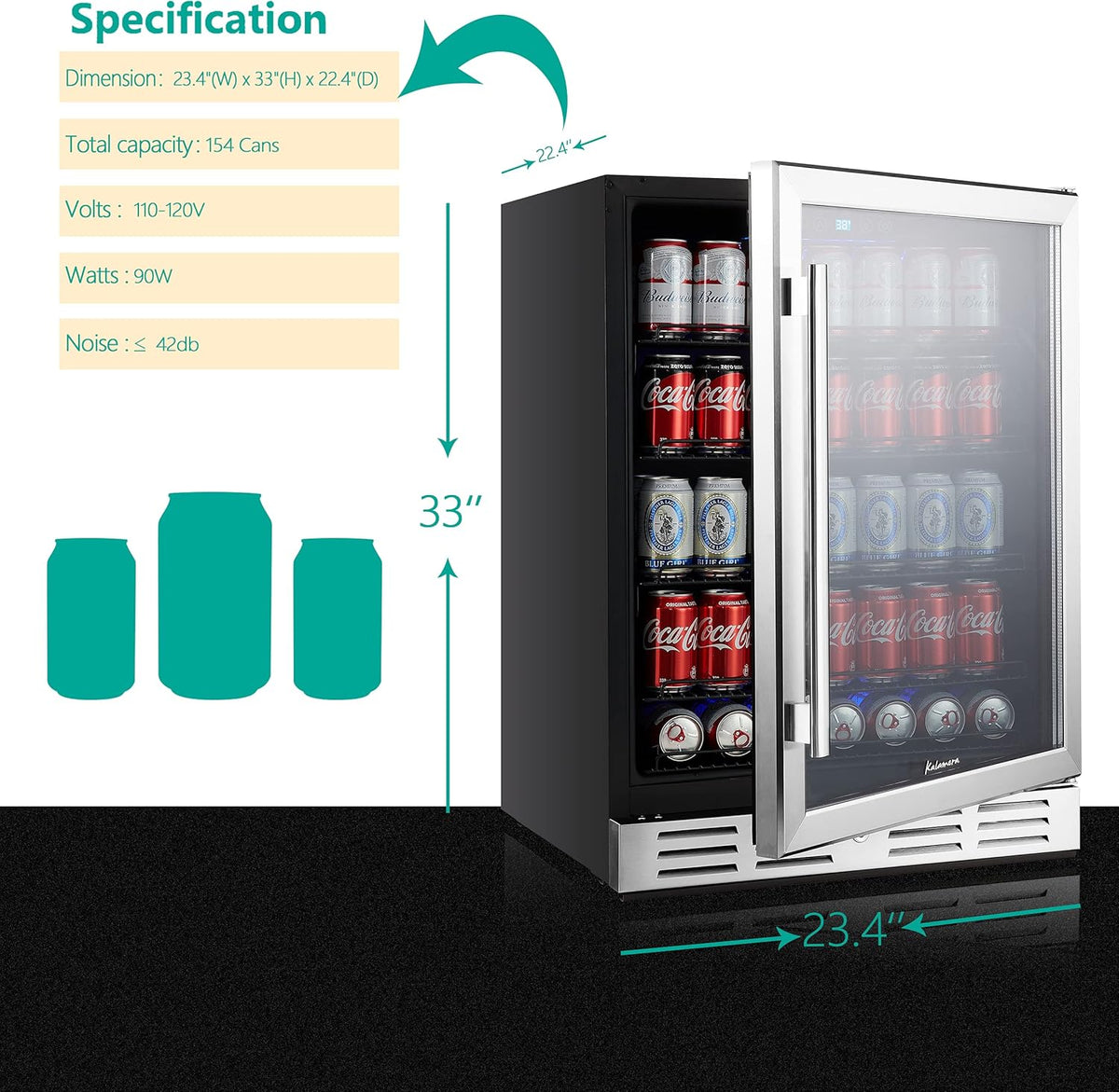 24 inch Beverage Refrigerator with Blue Interior Light L5029