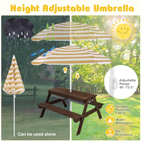 Kids Wooden Picnic Table and Chair Set with Umbrella V8177