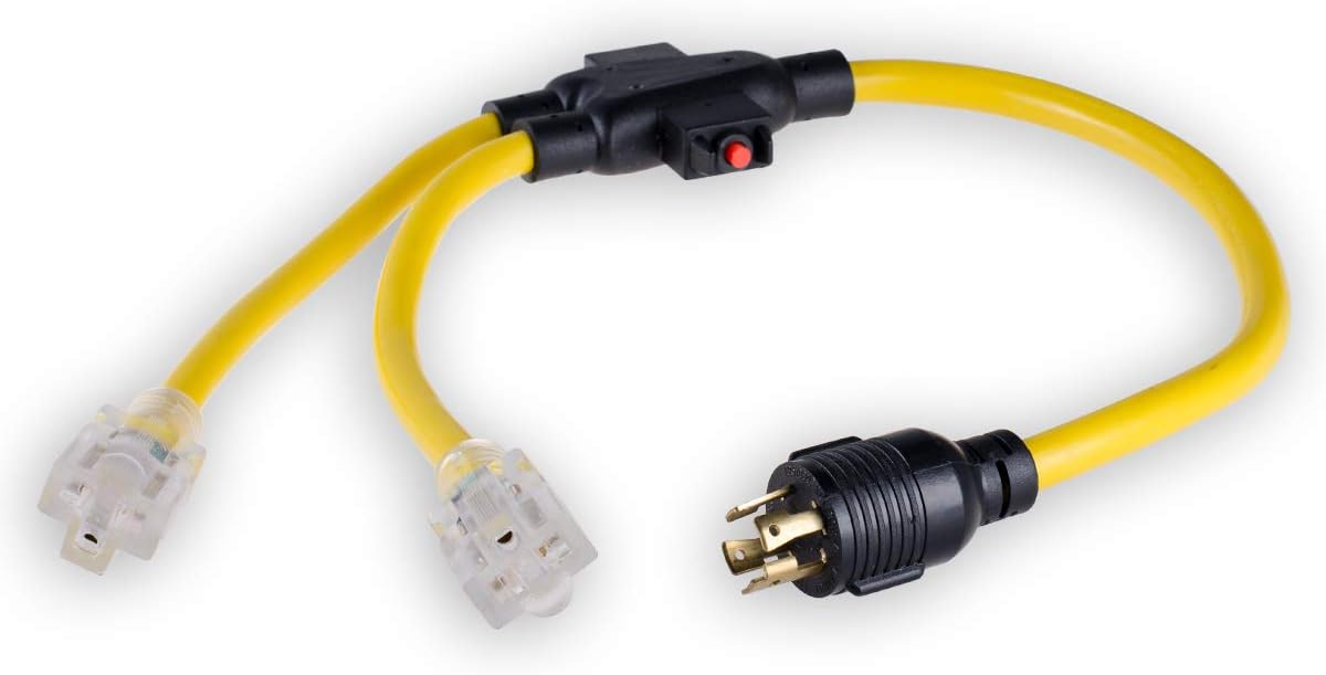 25FT Heavy Duty Generator Locking Power Cord NEMA L14-30P/L14-30R, 4X10 Gauge SJTW Cable, 125/250V 30Amp 7500 Watts Yellow E227785