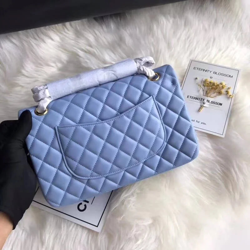 Blue Lambskin Leather Flap Bag O102