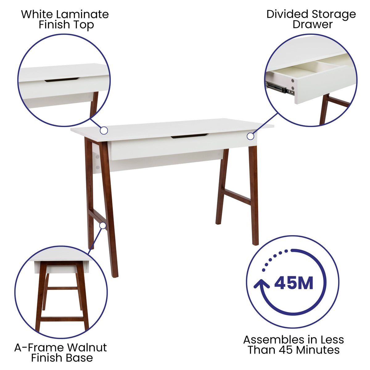 Black Writing Computer Desk with Drawer B382232
