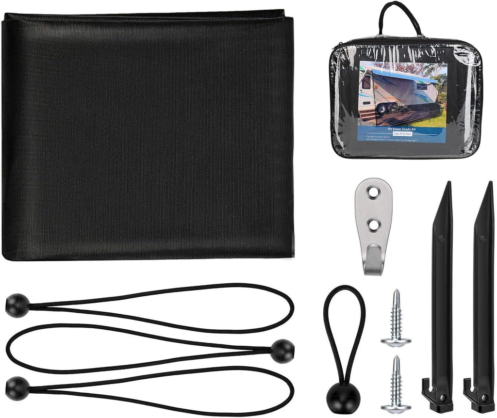 RV Awning Side Sun Shade 9’ x 7’ Black Mesh Screen Kit V11721
