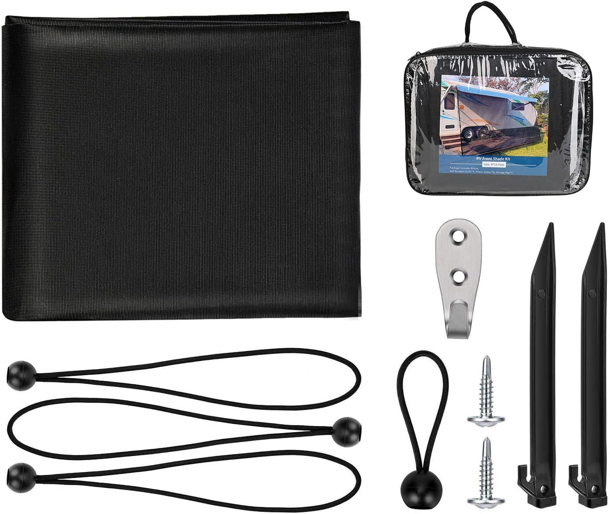 RV Awning Side Sun Shade 9’ x 7’ Black Mesh Screen Kit V11721