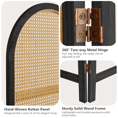 5.9 Ft Tall Hand-Woven Rattan 3 Panels Folding Room Divider J67077