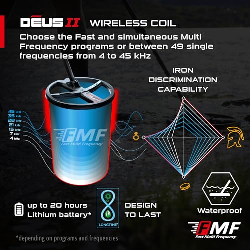 Waterproof Multi Frequency Metal Detector with 9" FMF Coil, Remote Control, WS6 Wireless Headphones & S-Telescopic Stem D3100