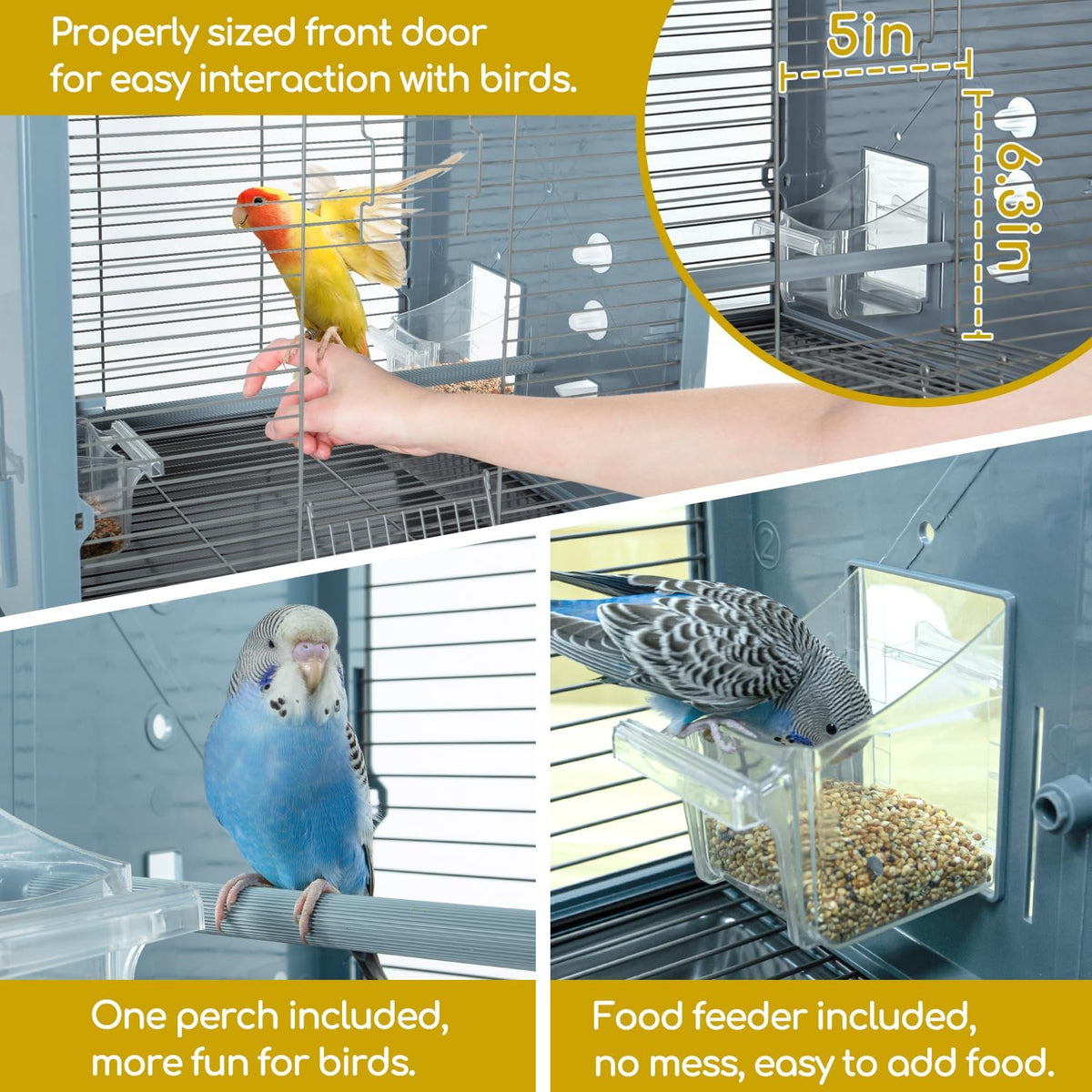 25 Inch Acrylic Bird Cage with Bird Feeders, Water Bottle, Perch R865628