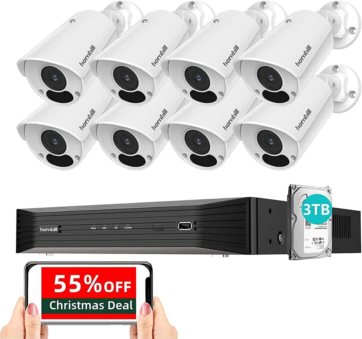 4K PoE Security Camera System 8MP 16 Channel 8Pcs with 3TB Hard Drive L3779