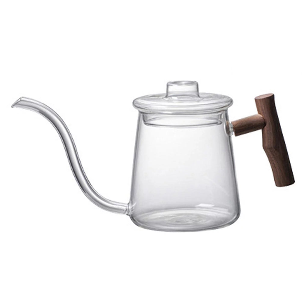 High Borosilicate Glass Gooseneck Kettle Wooden Handle 480ML Z180075