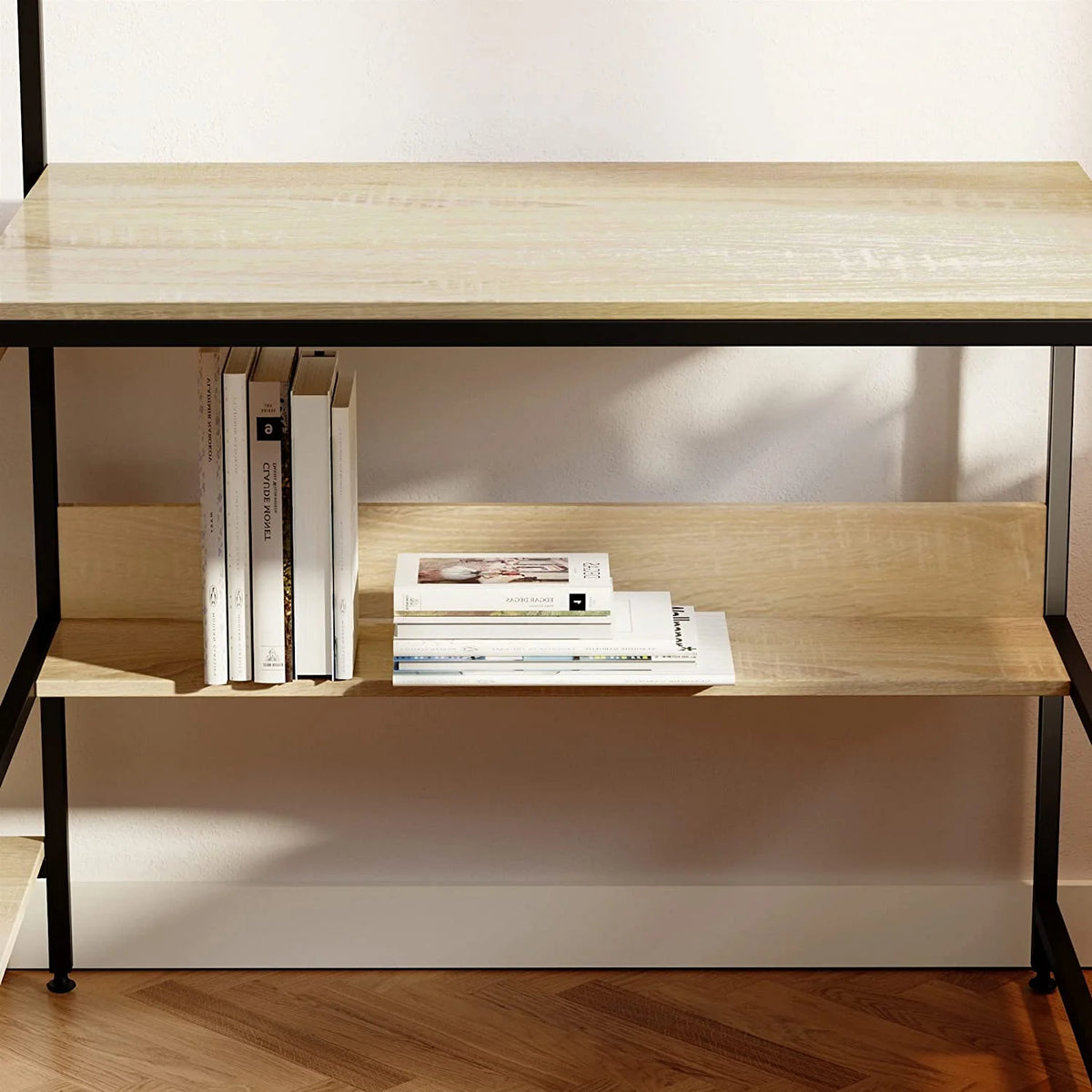 Oak Computer Office Desk with Storage Shelves Z431