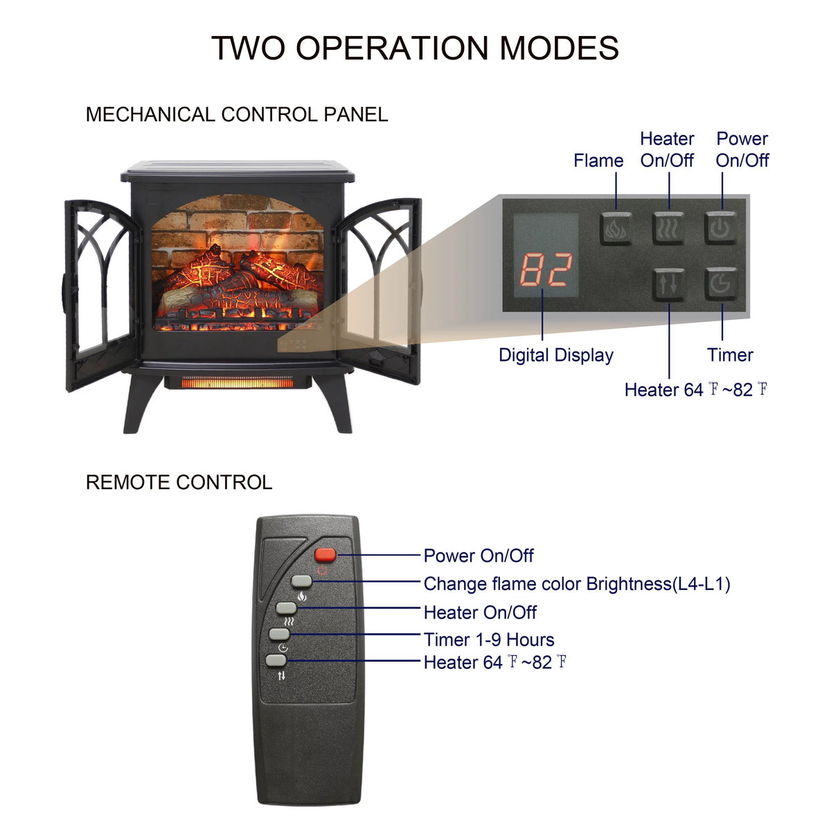 24 Inch 3D Infrared Electric Stove with Remote Control T8461