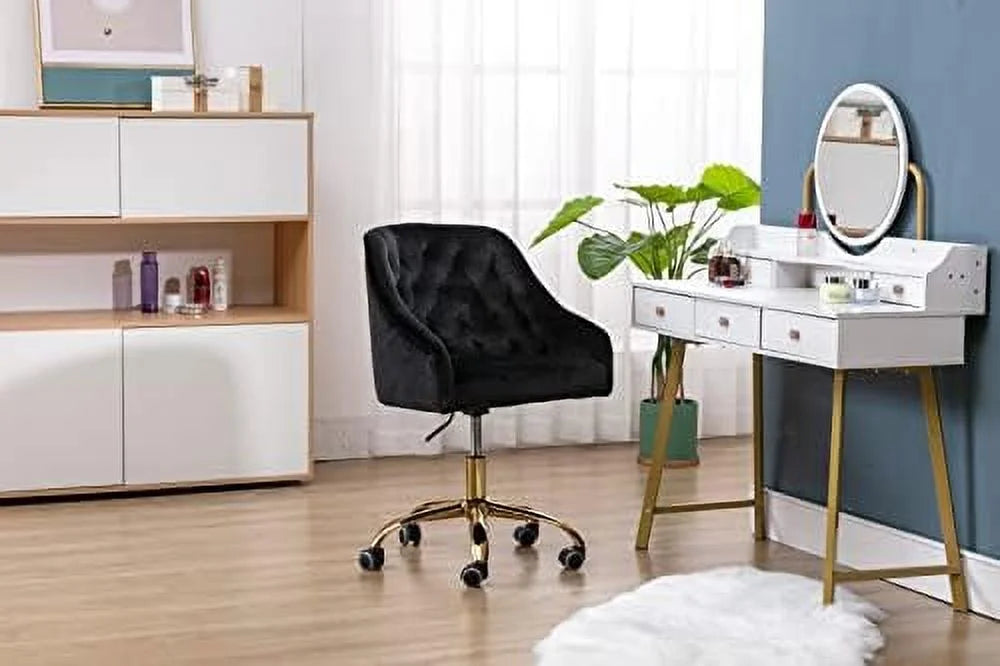 Pink Velvet Upholstered Swivel Desk Chair with Wheels L187