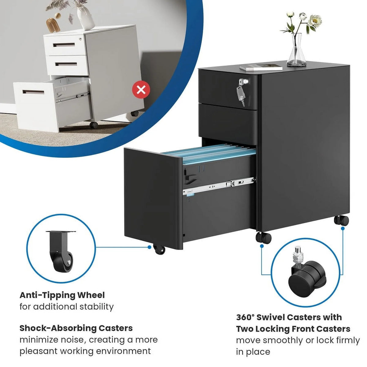 Rolling File Cabinet with 3 Drawers I5524