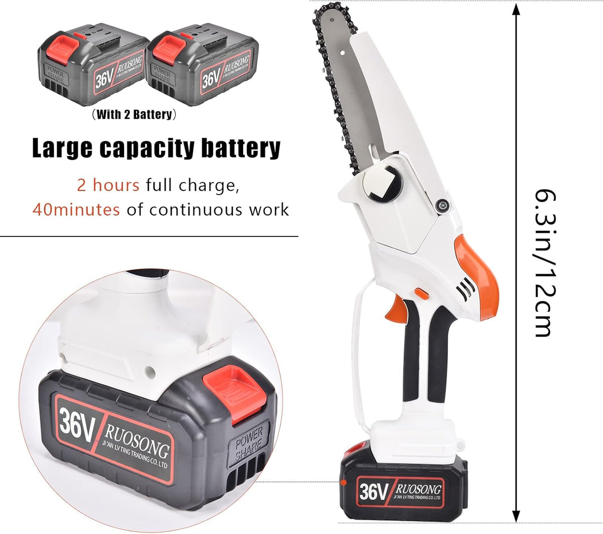 Mini Chainsaw Cordless 6'' 36V with 2 Rechargeable Batteries K53271