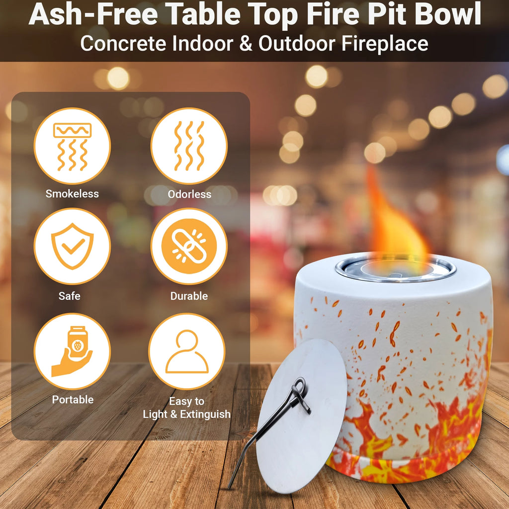 White Round Concrete Bio Ethanol Tabletop Fire Pit R8163
