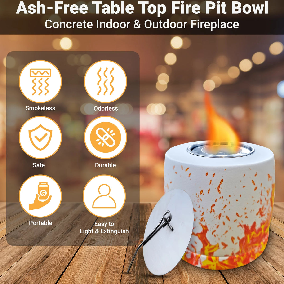 White Round Concrete Bio Ethanol Tabletop Fire Pit R8163