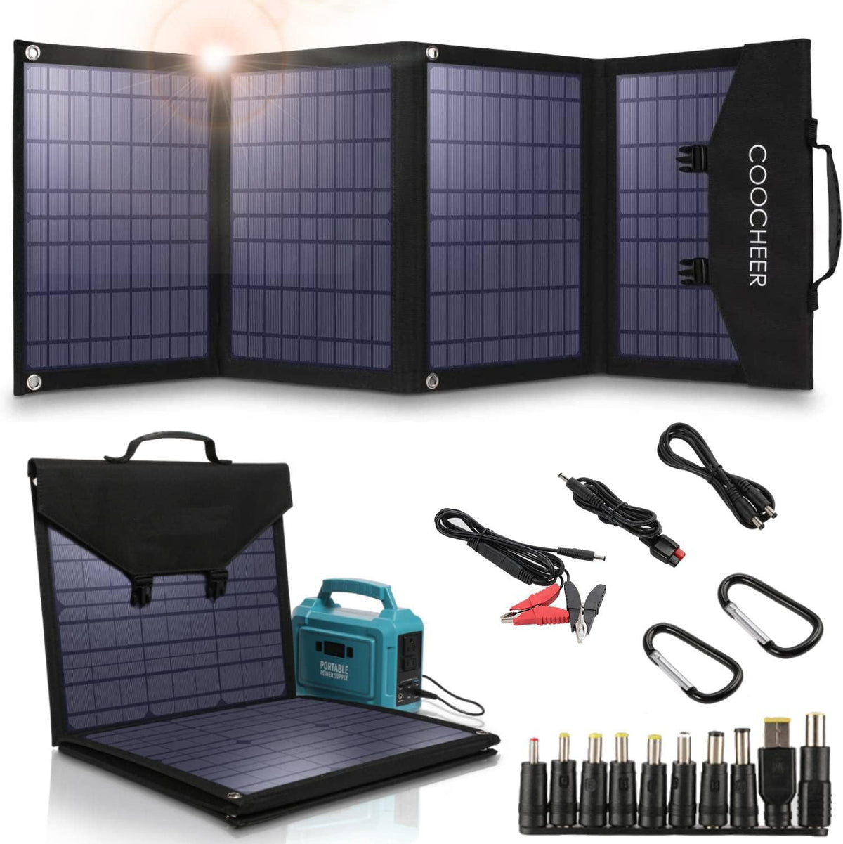 Solar Panel 120W, 12-18V Portable Foldable Solar Panel Kit with 2 USB Ports & 1 DV Port J870472
