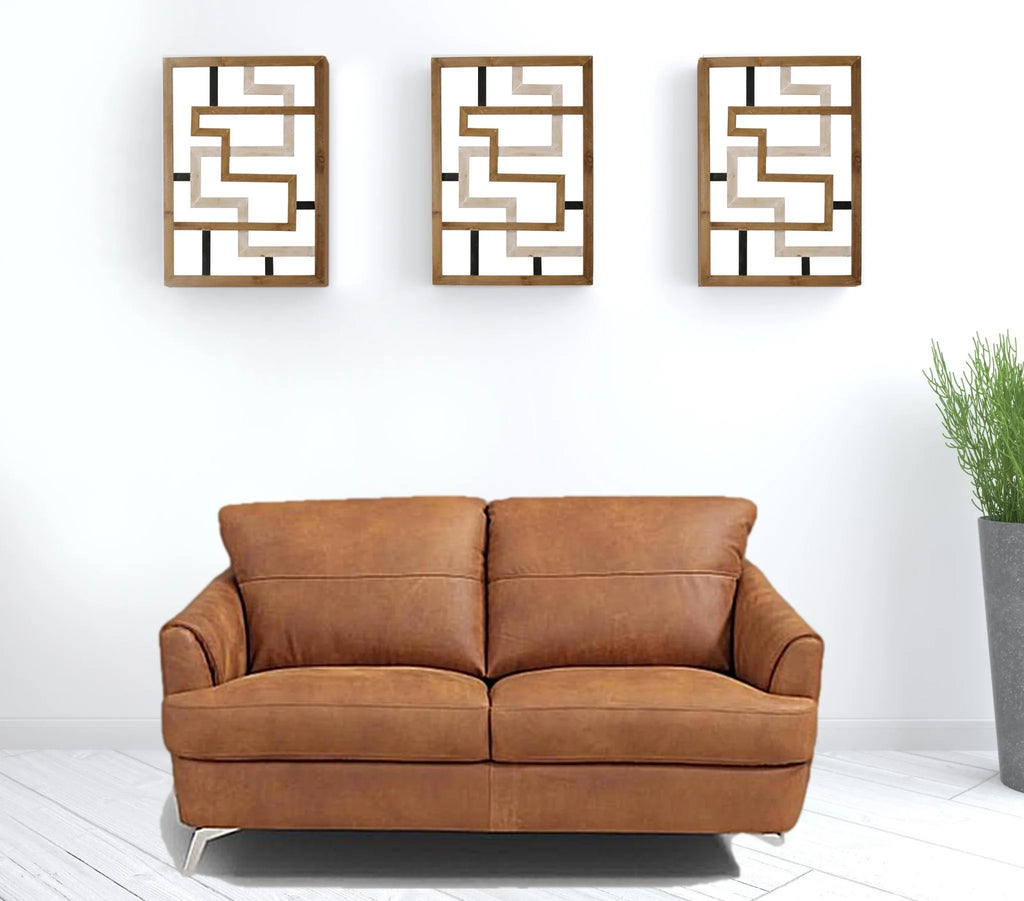Camel Leather & Black Love Seat U61138