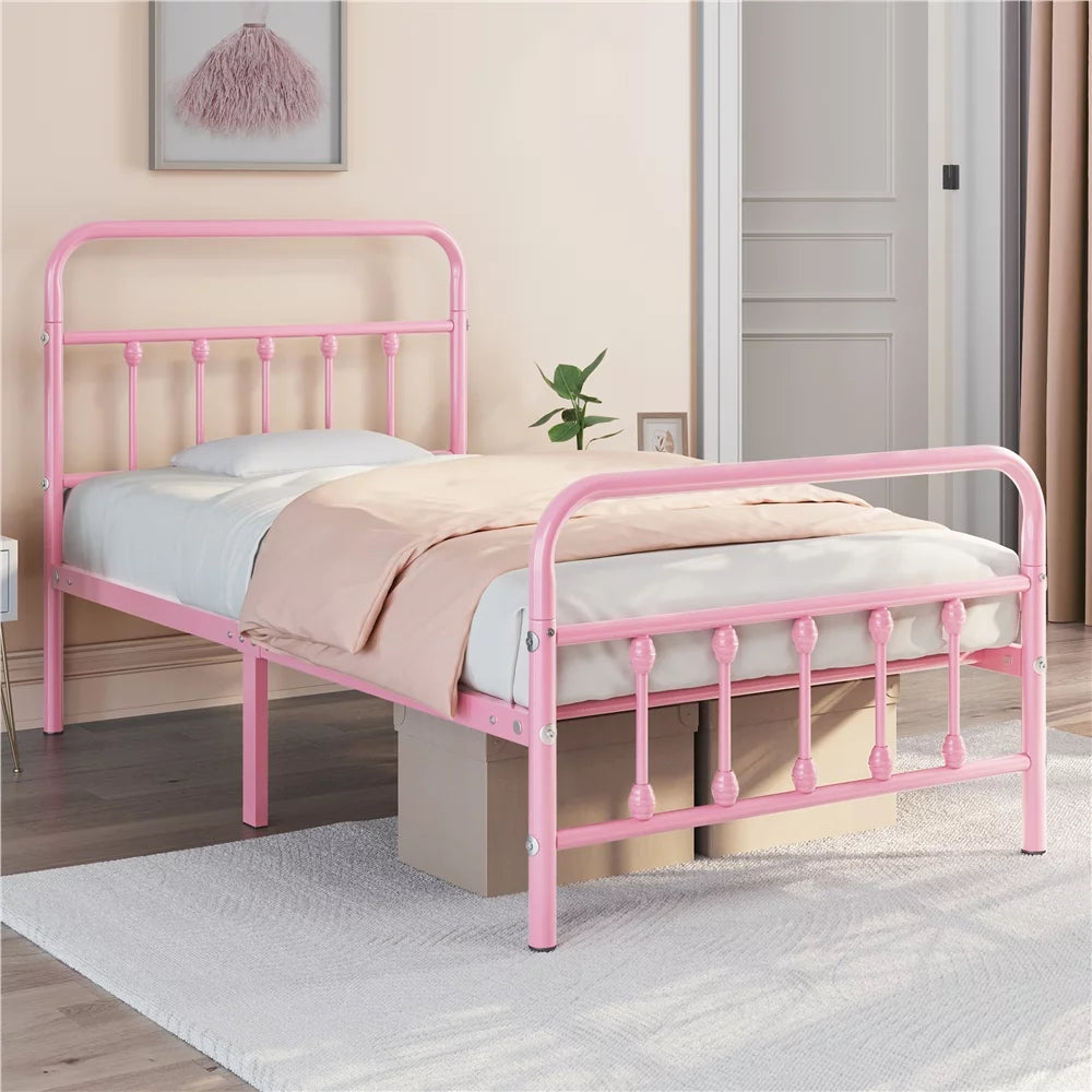Queen Metal Bed Frame with Headboard & Footboard, White J549