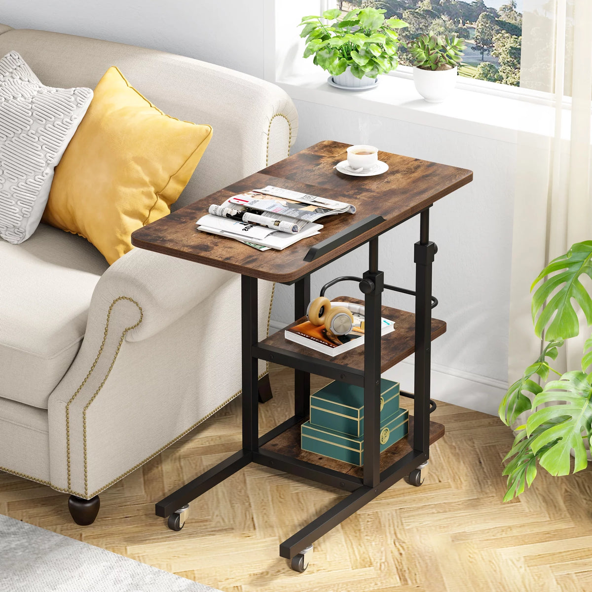 Height Adjustable C Table with Storage and Tiltable Drawing Board A644